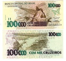 Bresil BRAZIL Billet 100000 CRUZEIROS ND 1992 AA P235 NID OISEAU NEUF UNC