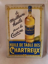 ANCIENNE PLAQUE PUBLICITAIRE DE MARQUE HUILE DE TABLE DES CHARTREUX EN TOLE