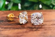 3 CT Blanc Traitée Diamant Coupe Coussin Clous Finition or Jaune VVS1 Certifié