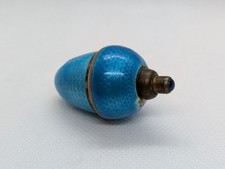 ANCIENNE RARE SONNETTE DE TABLE EN ARGENT MASSIF ANGLAIS EMAIL BLEU 1930 - 20ème