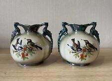 Paire Décoratif Pots de Fleurs Oiseaux Branche Vogelbeeren Art Nouveau Art Déco