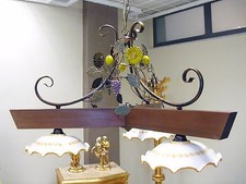 Barbell Lustre Rustique Fer Forgé Céramique et Bois Cuisine Taverne