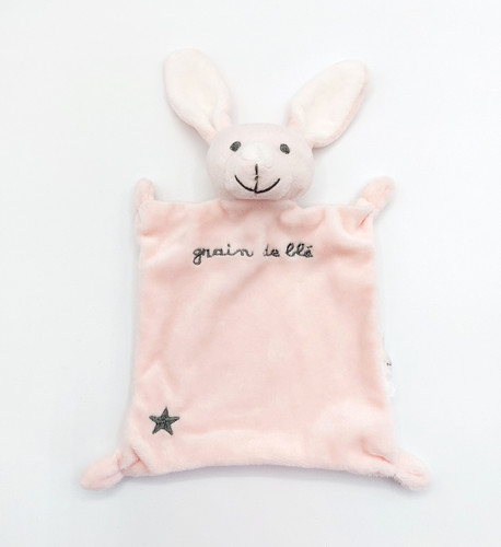 Doudou plat lapin rose blanc