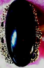 Bague réglable Style Ancien ovale pierre Noir,sur métal Doré Vieilli,sans nickel