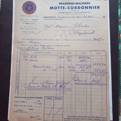Facture 1947 brie - 1947,