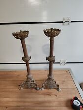 Rare ANCIEN Paire CIERGE RELIGIEUX EGLISE BRONZE AJOURé  GOTHIQUE XIXéme H50 cm