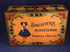 Ancienne boîte tôle les Biscuits de l'Alsacienne Crêpes d'Alsace Années 10/20
