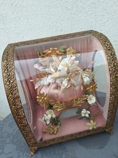 ancien globe vitrine de mariée couronne fleurs  boite verre laiton mariage