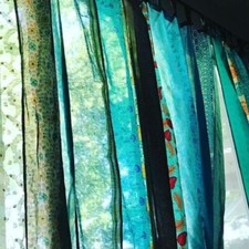 Drapé rideau indien vintage en soie assortie patchwork couleur turquoise déco...