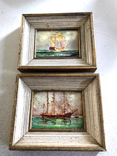 Paire de miniatures huiles sur panneau marines XXème