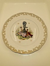 Ancien plat de service porcelaine Chauvigny décor scène galante Old French dish