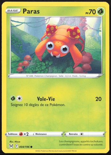 Carte pokémon paras - carte,