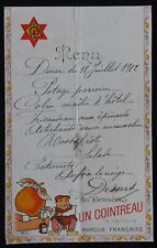 Menu 11 JUILLET 1912 publicité Au dessert un COINTREAU restaurant card