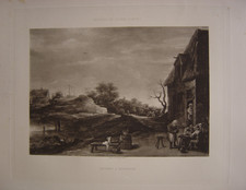 Belle estampe Devant l' Auberge par David TENIERS LE JEUNE Buveurs Vieillard