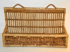 Ancienne étagère murale en rotin osier rangement vintage années 70