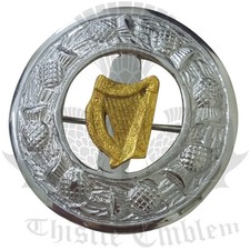 Pour Hommes Écossais Kilt Mouche Plaid Broche Irlandais Harpe Badge Or /