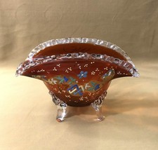 coupe éventail sur pied / jardinière en verre émaillé par AUGUSTE JEAN verrerie