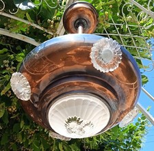 Lustre de Hall d' entrée art & déco verre et cuivre 