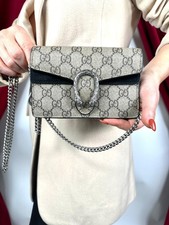 Gucci Dionysus Mini Chain Bag GG Supreme Canvas Black Suede Authentic Italy