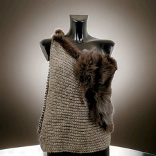 PINKO Femme Écharpe En Laine À Une Épaule Bordée De Fourrure De Renard