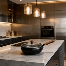 Wok en fonte avec couvercle