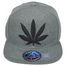 Casquette Plate Ajustable Grise Mélangée Avec Feuille De Marijuana Cannabis