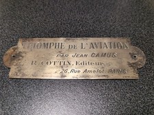 Plaque Ancienne Laiton "Triomphe De L Aviation"- J Camus-R.Cottin Paris 