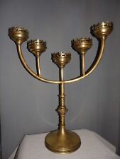 GRAND PIQUE CIERGE BOUGEOIR D'EGLISE CANDLESTICK 5 BRAS STYLE NEOGOTHIQUE