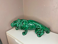 Saint Clement Lion Rugissant en Faïence Fine Emaillée Verte Art Déco 45 cm