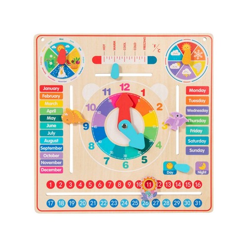 Horloge calendrier bois - en,
