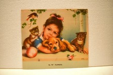 Vintage Lithographie Imprimé Bébé Chat Chien Playmates Calendrier Art Peinture