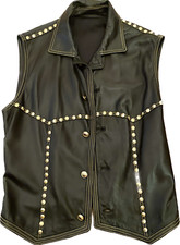 RARE VESTE GILET GIANNI VERSACE MEDUSA CUIR CLOUTE COLLECTION 1991 JACKET