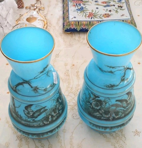 Paire vases opaline - , bleue