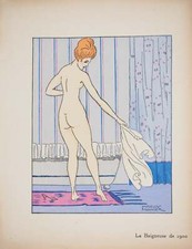 Maggy MONIER : Art déco, La baigneuse de 1900, Lithographie et pochoir signée