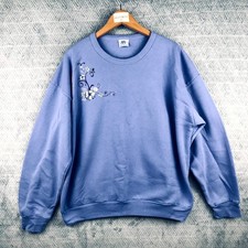 PFI Sweatshirt Femme 2XL Violet Broderie Fleurie Col Rond Molletonné Enfiler