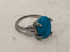 Bague Ovale en Howlite Turquoise Anneau Argent Ou Alpacca.