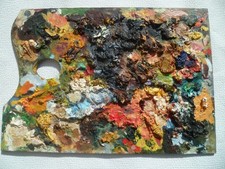 PALETTE DE PEINTRE EN BOIS ANCIENNE   RELIEF FRENCH COLLECTION DECO-recto/verso