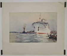 Lascroux Emile Paquebot Asie quittant l'escale Circa 1950 Affiche Originale