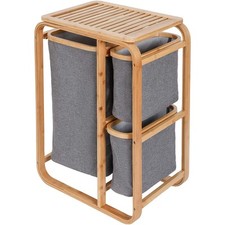 Panier à linge en bambou avec trois sacs à linge étagère de salle de bain éta...