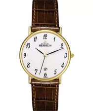 Montre Herbelin Classique 12443P28MA, bracelet en cuir marron cadran blanc 34 mm