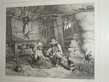 Charles FORTIN et Charles JACQUE -Eau-forte- Foyer BRETON -hutte du sabotier-19e