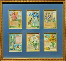 TABLEAU - BEL ENCADREMENT DORE - 34,2 cm x 36,2 cm 6 VIGNETTES CHROMO19 ème