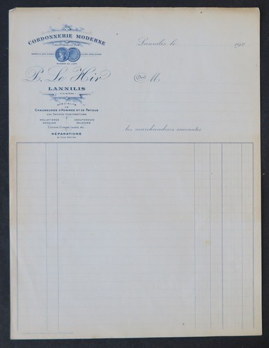 Facture 1920 cordonnerie - facture,