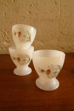 3 coquetiers vintage Arcopal France décor marguerites vintage 70's