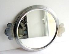 Plateau rond de guéridon Art Déco, int miroir, tour + 2 poignées en métal chromé