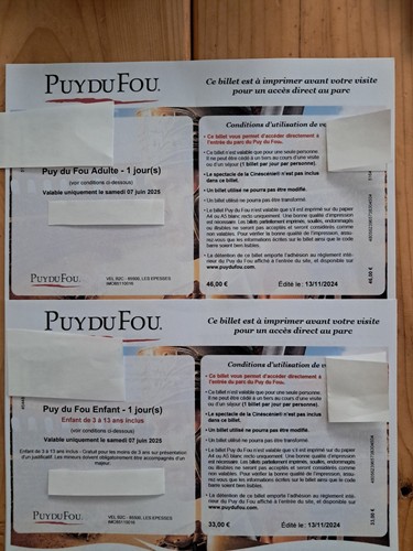 Billets puy fou - puy,