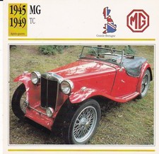 MG TC - GRANDE-BRETAGNE 1945/49 - CARTE FICHE COLLECTOR VOITURE OLDTIMER