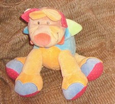 doudou peluche lion Oasis bleu jaune orange brodé palmier NATTOU 27cm en TTBE