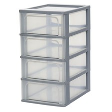 , Tour de Rangement Plastique, 4 Tiroirs Moyens, Gris, Ouverture Facile, Form...