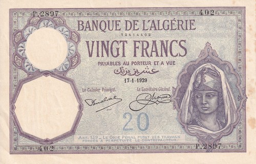 Algérie francs 01 1929 - francs-, 17-01-1929